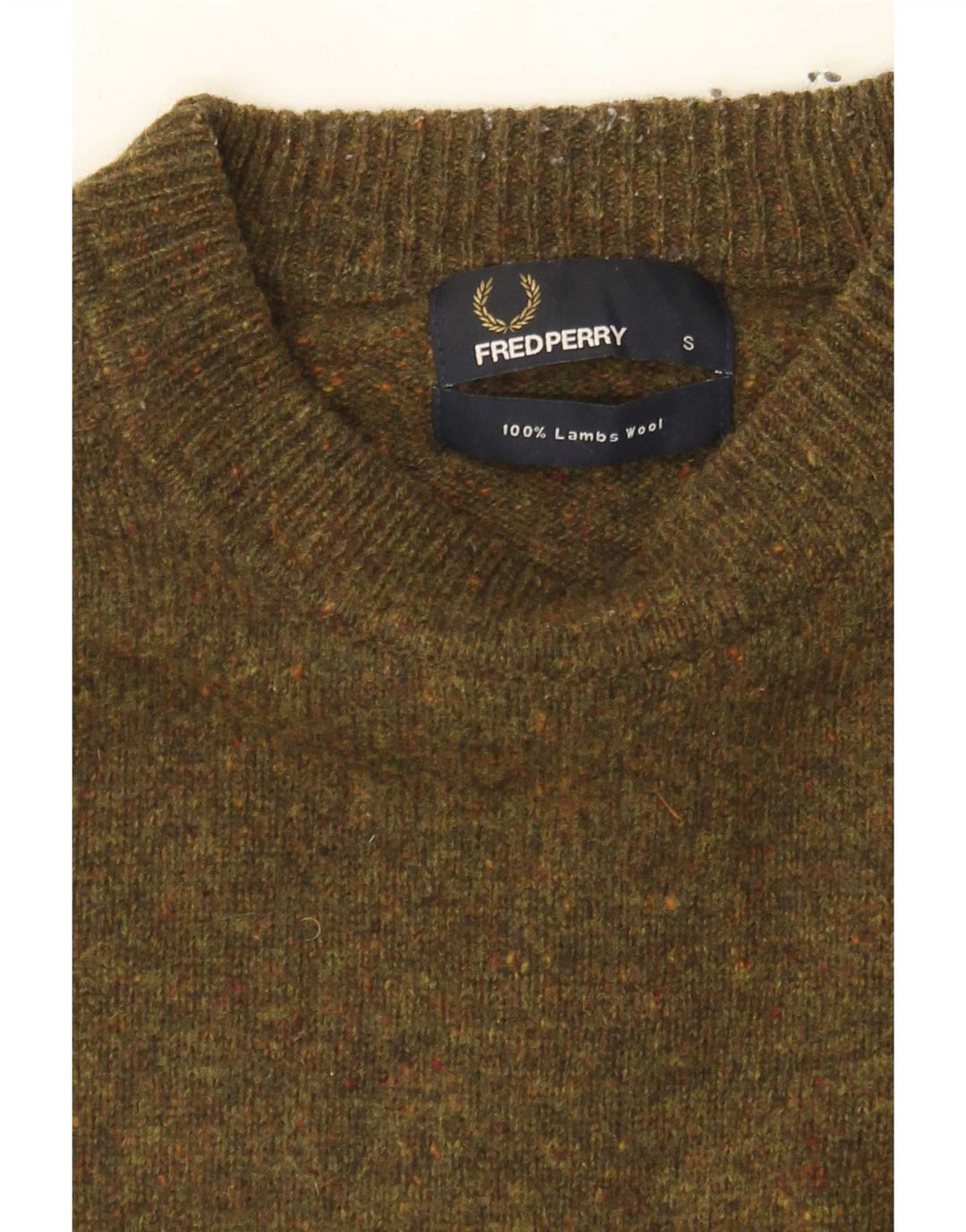 Pulover Fred Perry pentru bărbați, cu gât rotund, din lână de miel cu pături kaki
