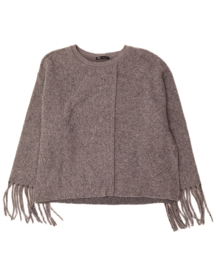 Pulover supradimensionat pentru femei Zara, cu gât de barcă, UK 16, mare, gri, poliester