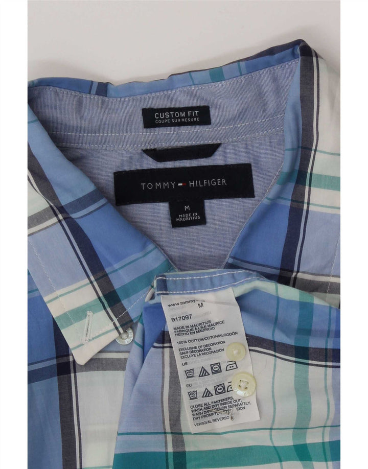 Cămașă personalizată cu mânecă scurtă Tommy Hilfiger pentru bărbați, bumbac cu carouri albastru mediu