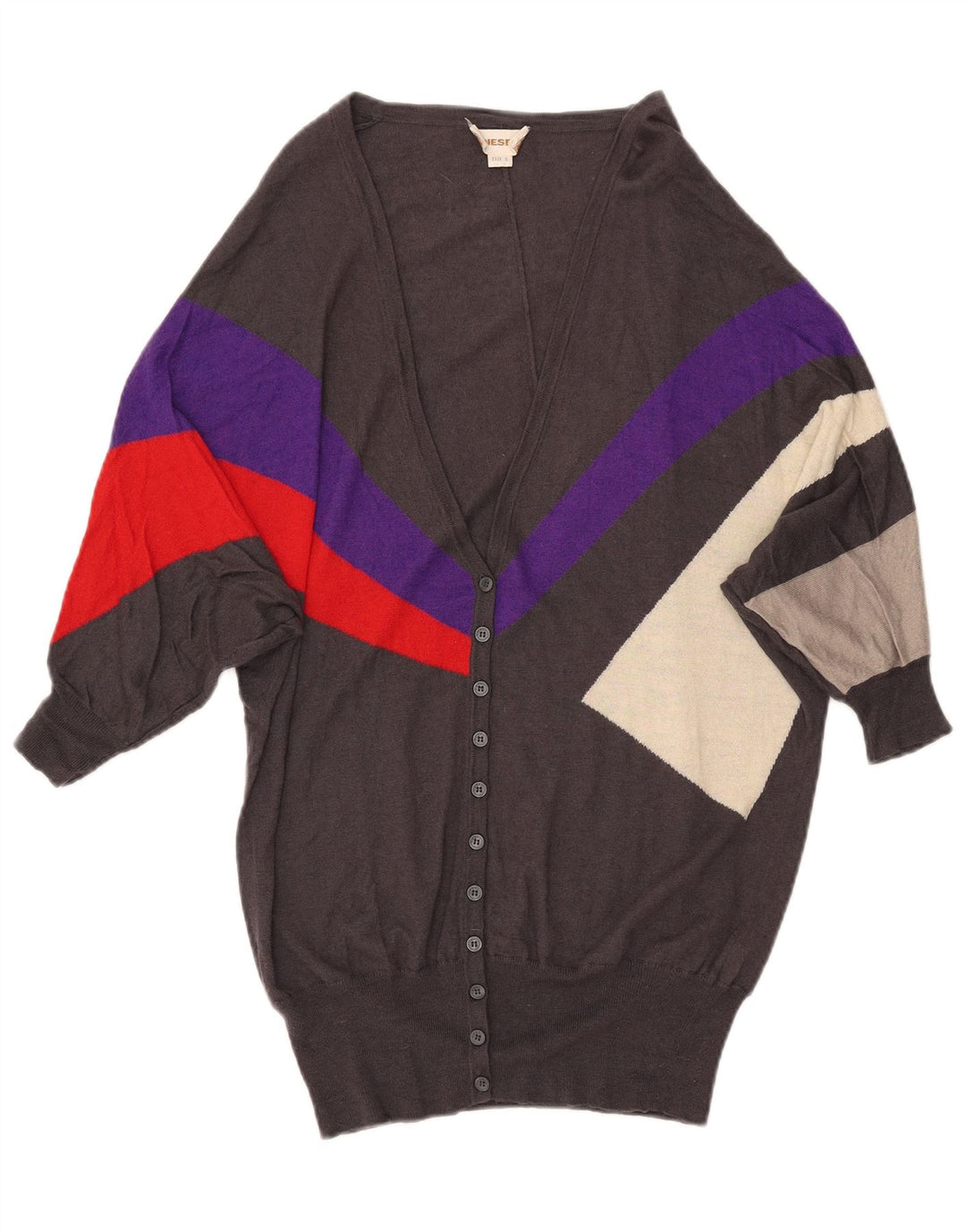 Pulover cardigan cu paragate DIESEL pentru femei UK 10, gri mic, bloc de culoare