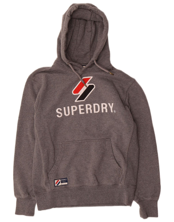 Pulover cu glugă cu grafic Superdry pentru bărbați, mare, gri bumbac cu pete