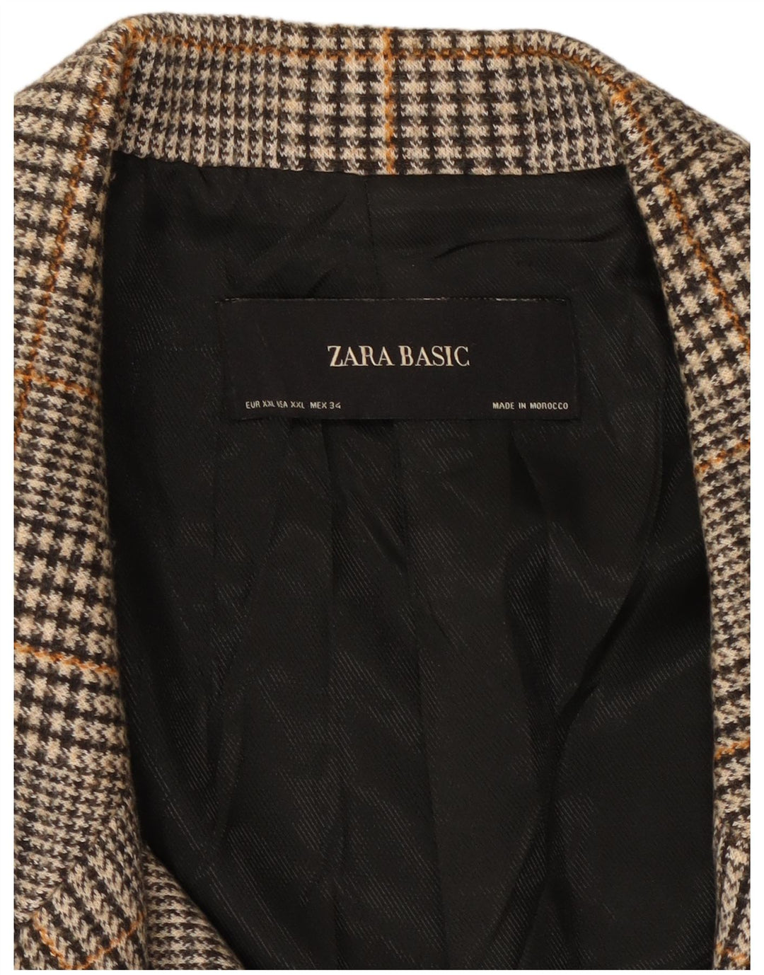 Palton dublu pentru femei ZARA UK 20 2XL Gri Houndstooth Poliester