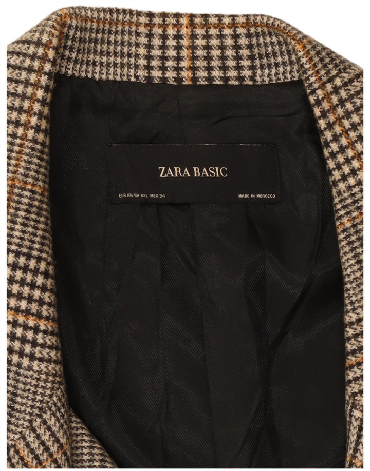 Palton dublu pentru femei ZARA UK 20 2XL Gri Houndstooth Poliester