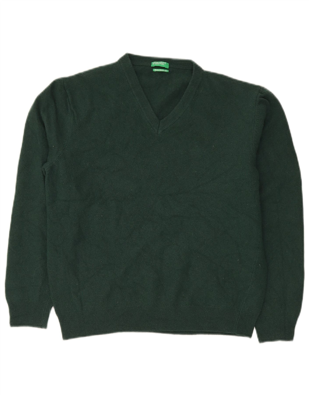 Pulover cu decolteu în V Benetton pentru femei UK 20 2XL Lână verde