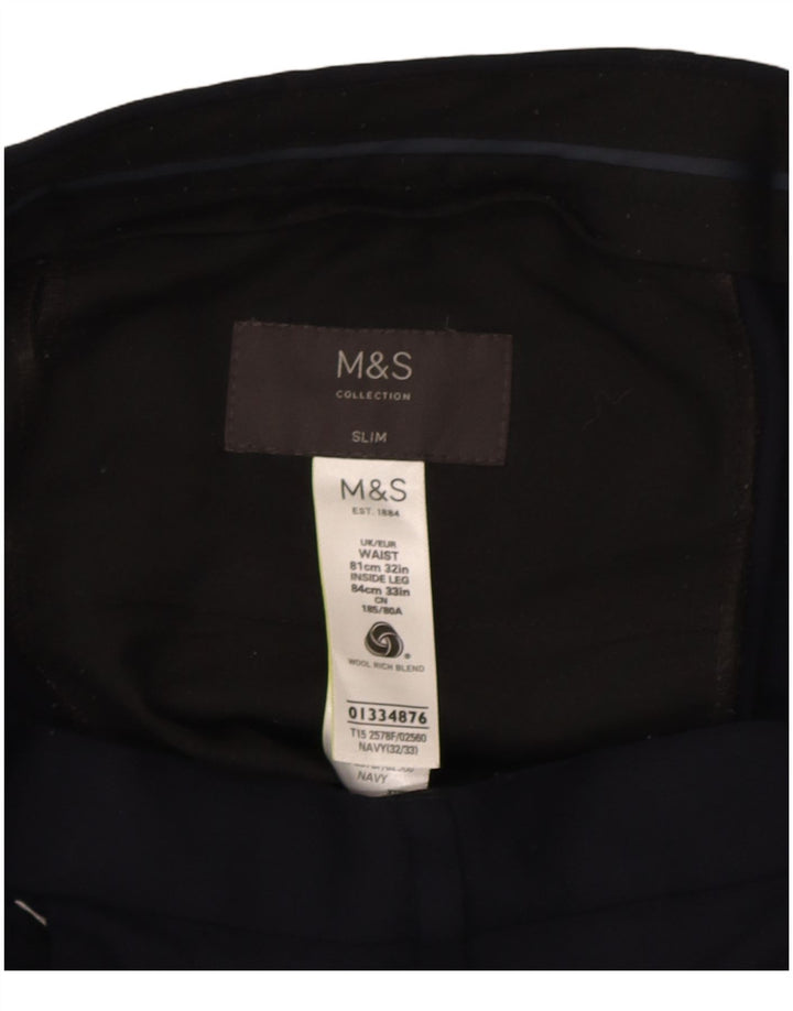 Pantaloni de costum slim pentru bărbați Marks & Spencer L32 L33 Lână bleumarin