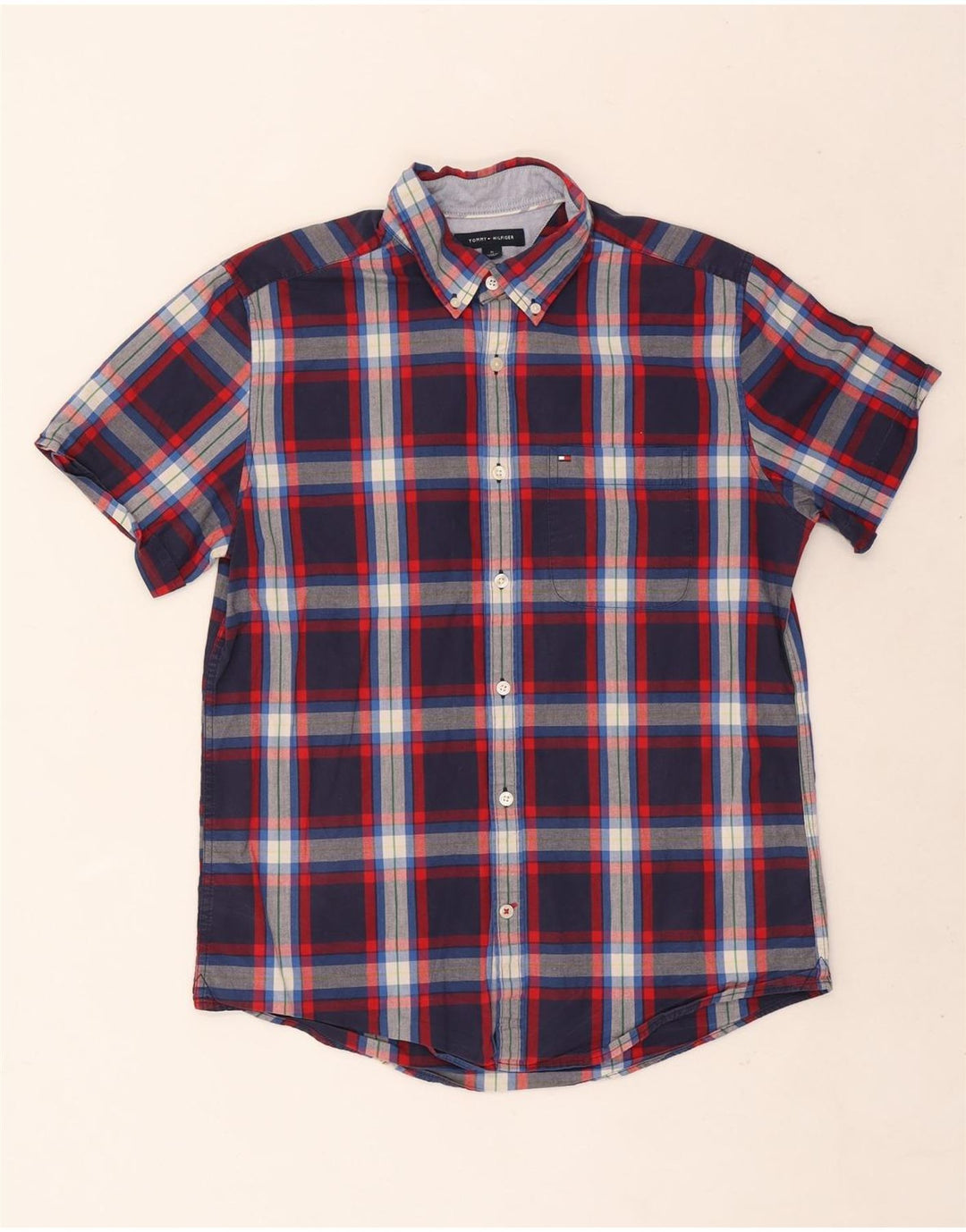 Cămașă slim cu mânecă scurtă pentru bărbați Tommy Hilfiger, carouri medii bleumarin