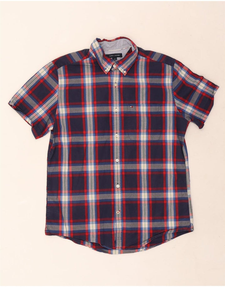 Cămașă slim cu mânecă scurtă pentru bărbați Tommy Hilfiger, carouri medii bleumarin