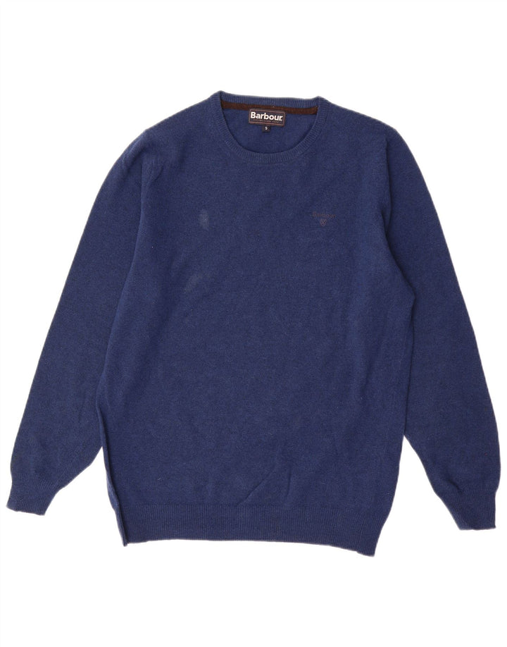 Pulover Barbour pentru bărbați cu gât roșu, lână de miel, albastru mic