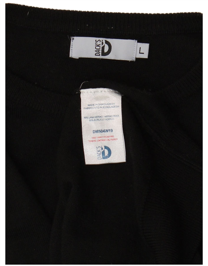 DACK'S Womens Crew Neck Jumper Sweater UK 16 Large Black Merino Wool
