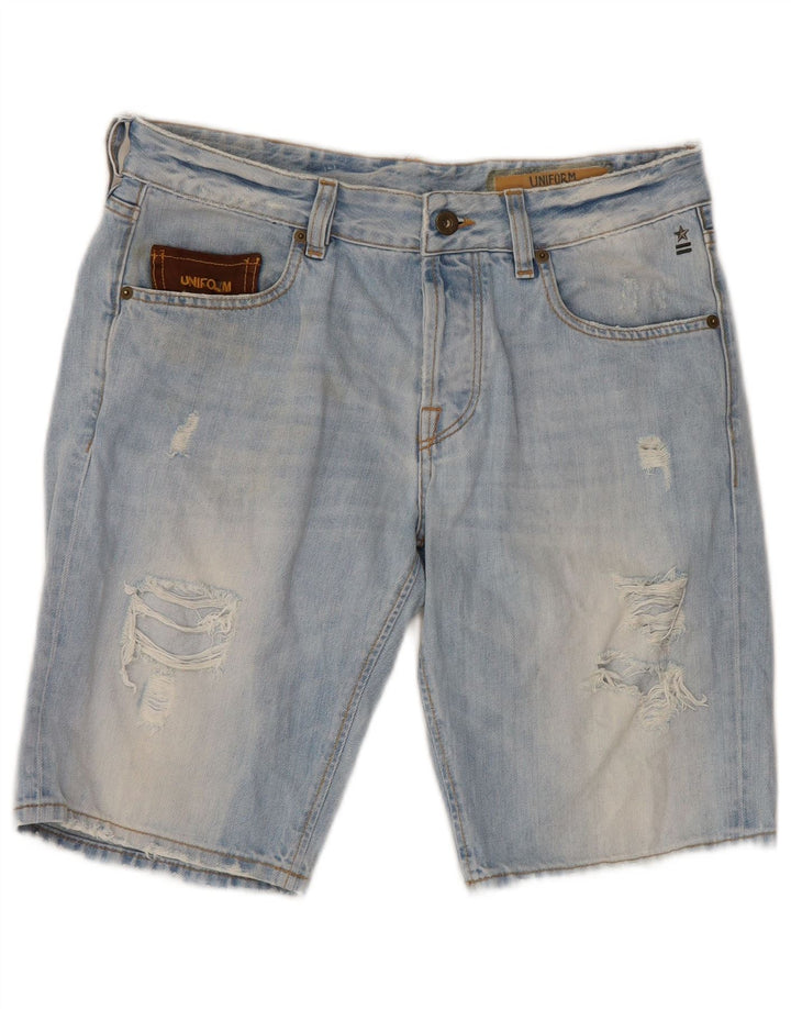 Uniformă Pantaloni scurți din denim învechit pentru bărbați W30, bumbac albastru mediu