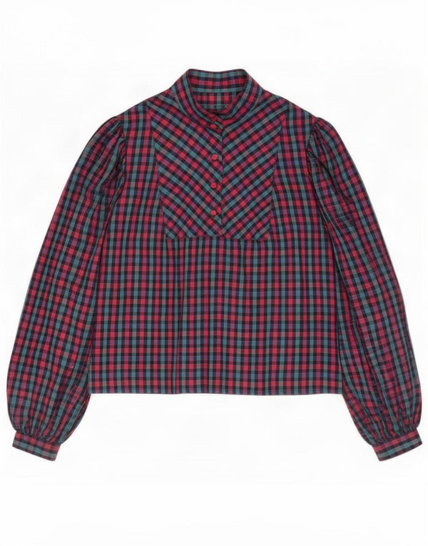 Bluză vintage cu mâneci lungi pentru femei UK 14 Medium Multicolor Check