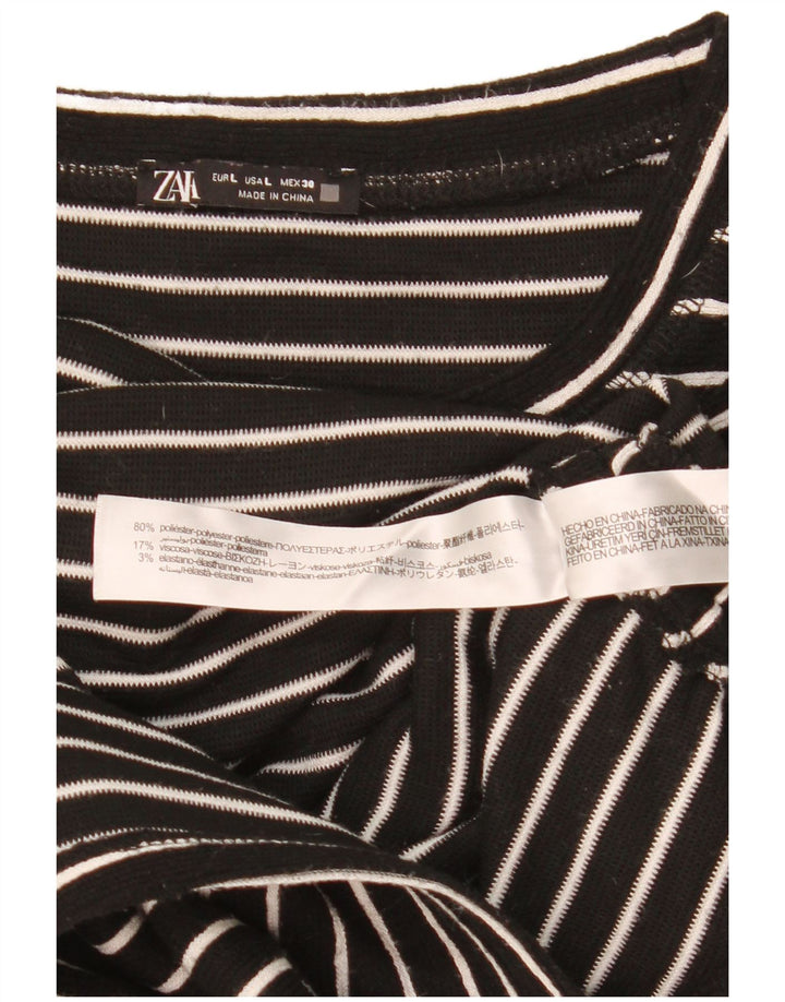 Crop Top pentru femei Zara cu mânecă lungă UK 16, mare, poliester cu dungi negre
