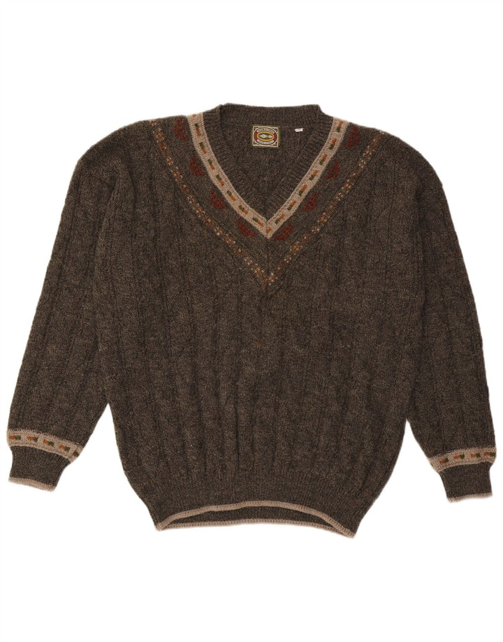 Noba 1950 Pulover cu decolteu în V pentru bărbați IT 52 Lână geometrică mare kaki