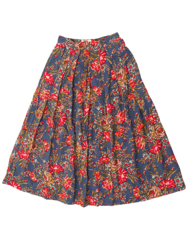 Fusta A-Line plisată cu talie înaltă pentru femei UK 10 Small W24 Blue Floral
