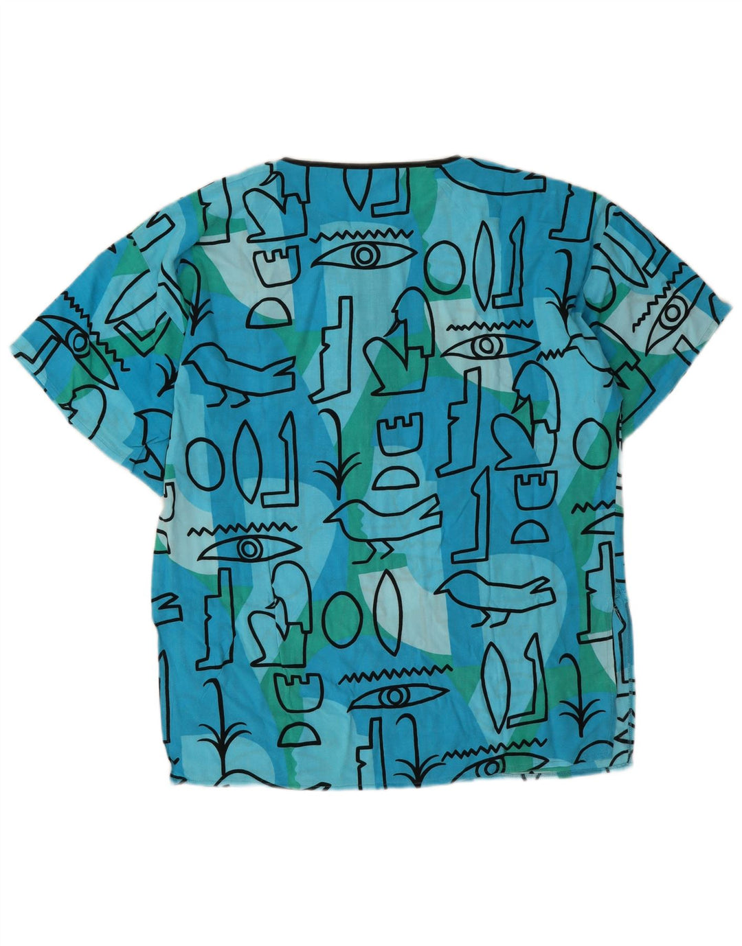 Bluză Vintage Femei Top EU 44 XL Albastru Geometric
