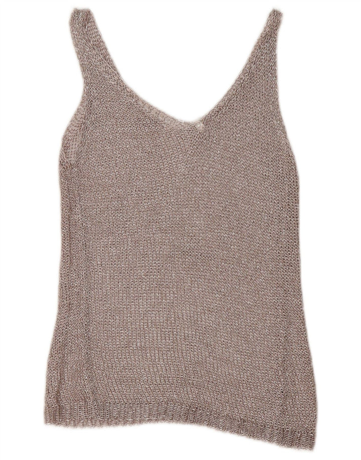 Vest de croșetat vintage pentru femei UK 12 Medium Silver