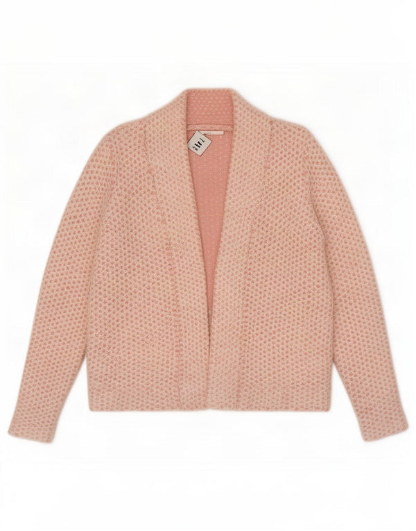 Reiss Womens Open Cardigan Pulover UK 10 Small Pink Spotted Bumbac