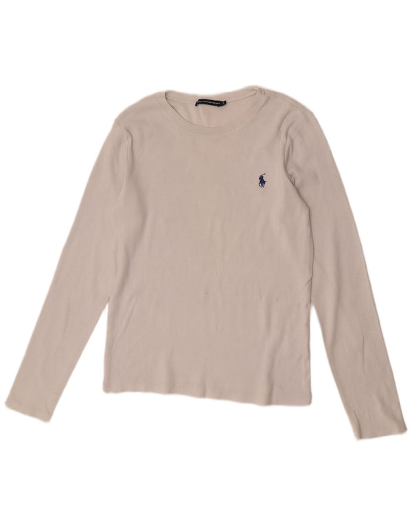 Top pentru femei Ralph Lauren cu mânecă lungă UK 14 mare, alb, bumbac
