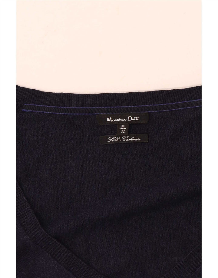 Pulover cu decolteu în V Massimo Dutti pentru femei UK 12 Mătase medie bleumarin