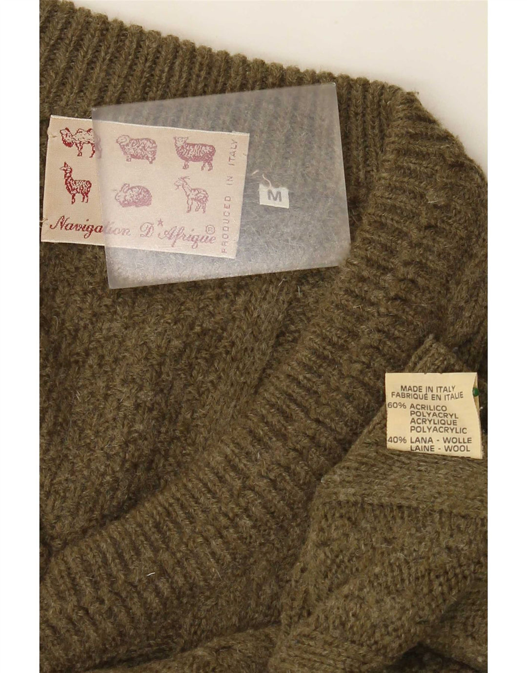 Pulover vintage pentru bărbați cu decolteu în V, mediu acrilic kaki
