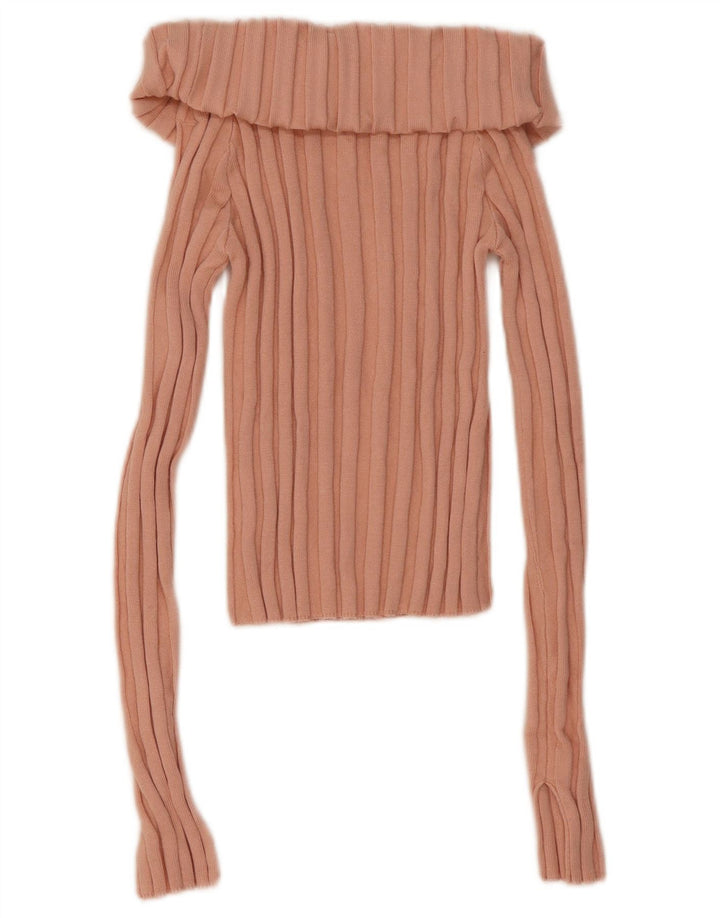 Top crop cu gât rulat pentru femei Zara UK 14, mare, roz, viscoză