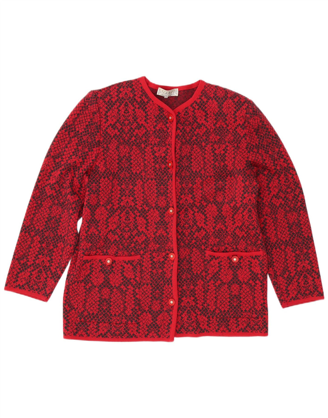 Pulover cardigan pentru femei Giuly IT 48 XL Lână Fair Isle roșie