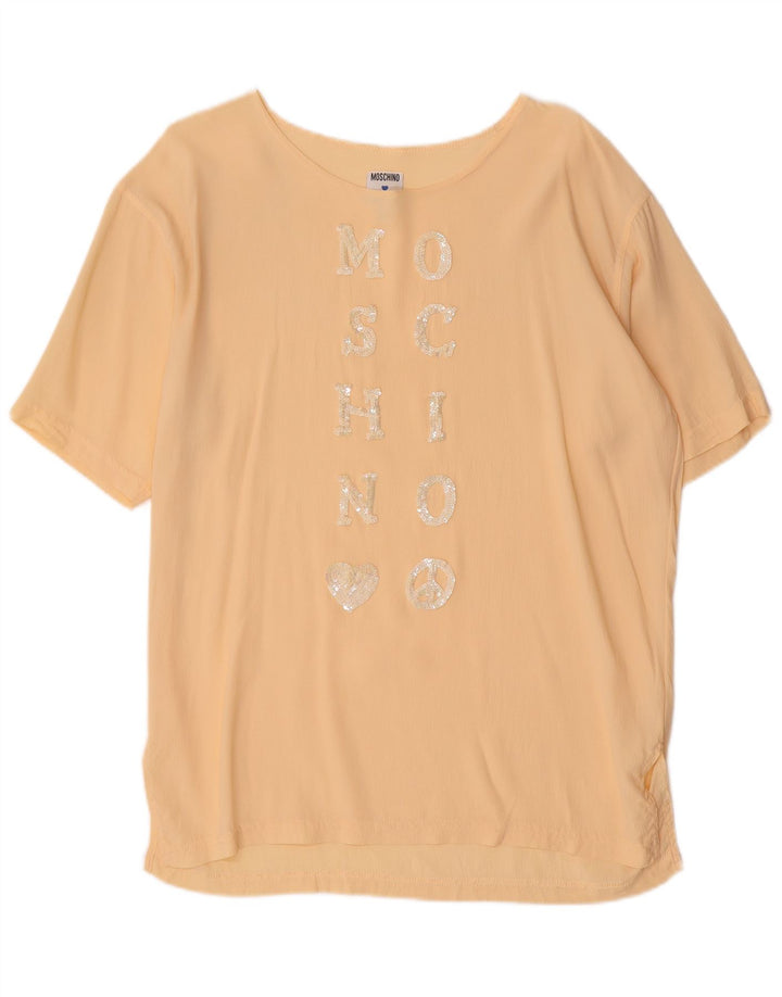 Bluză cu grafică pentru femei Moschino UK 14 Acetat galben mediu