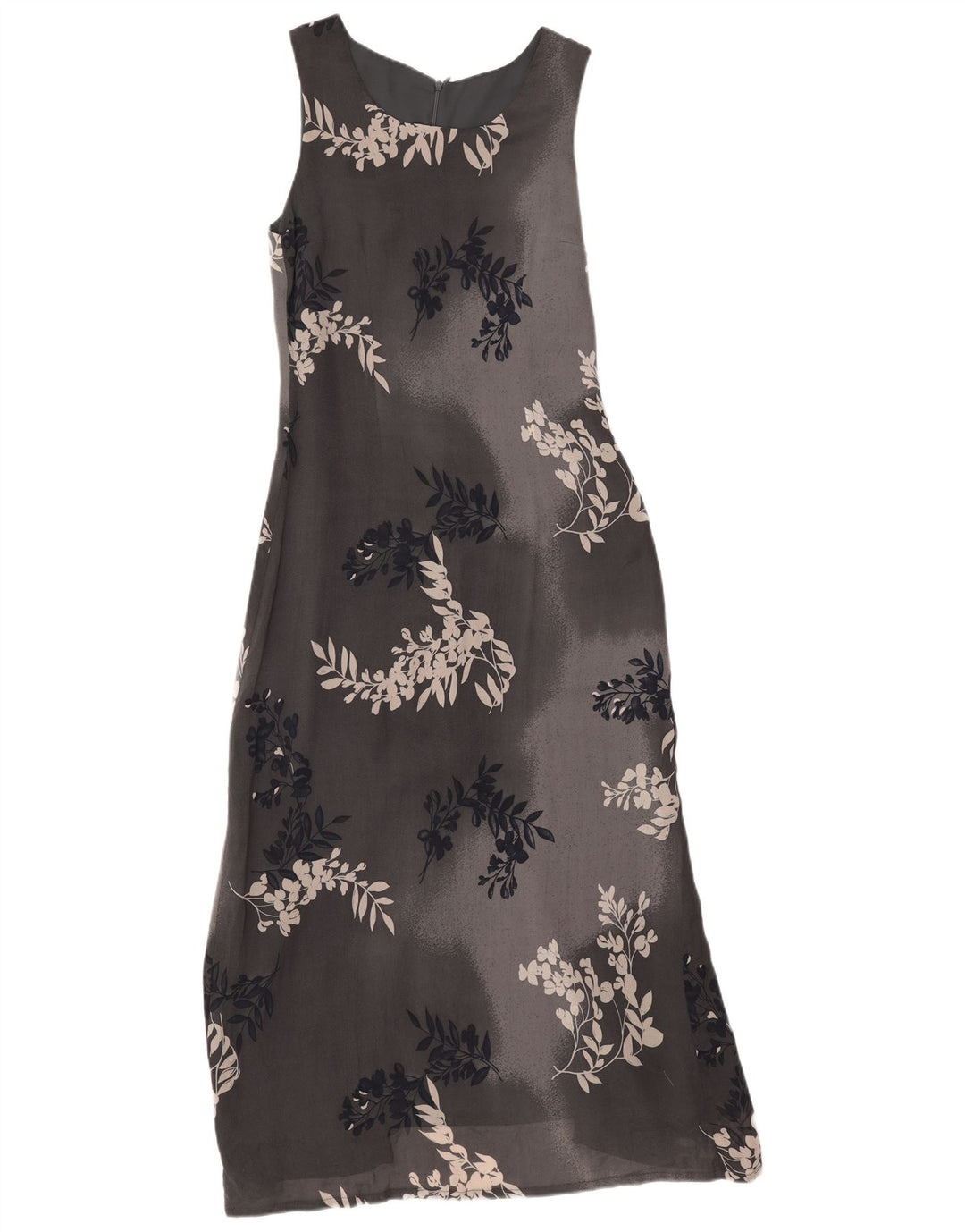 Rochie maxi fără mâneci vintage pentru femei UK 12 Medium Gri Floral