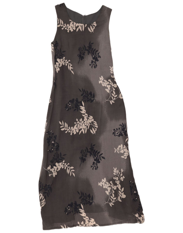 Rochie maxi fără mâneci vintage pentru femei UK 12 Medium Gri Floral