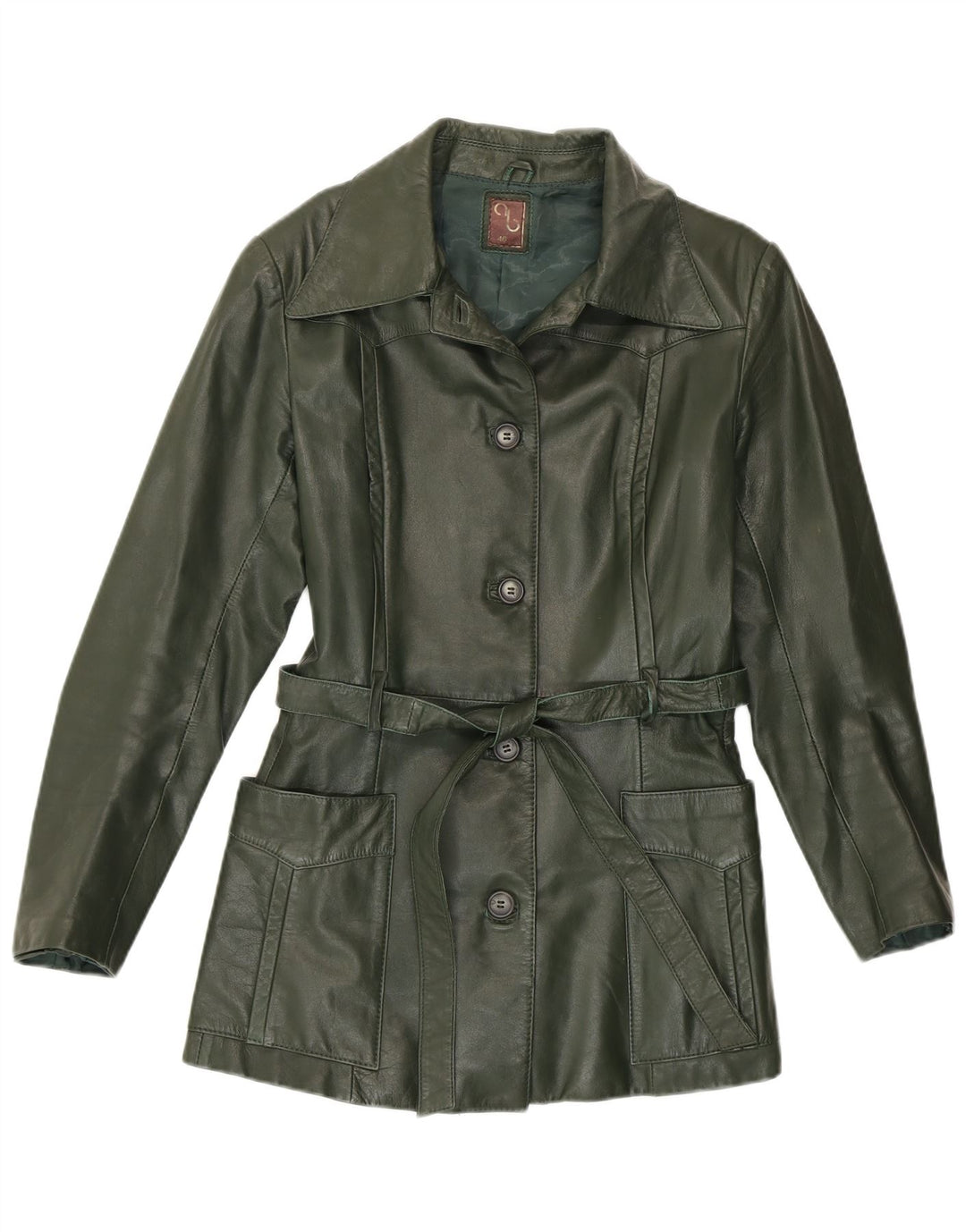 Geacă de piele vintage pentru femei IT 46 Large Green