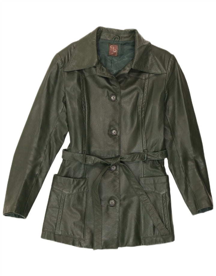 Geacă de piele vintage pentru femei IT 46 Large Green