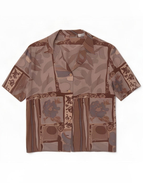 Mila Schon Bluză cămașă cu mânecă scurtă, cu model abstract, pentru femei UK 18 XL Brown
