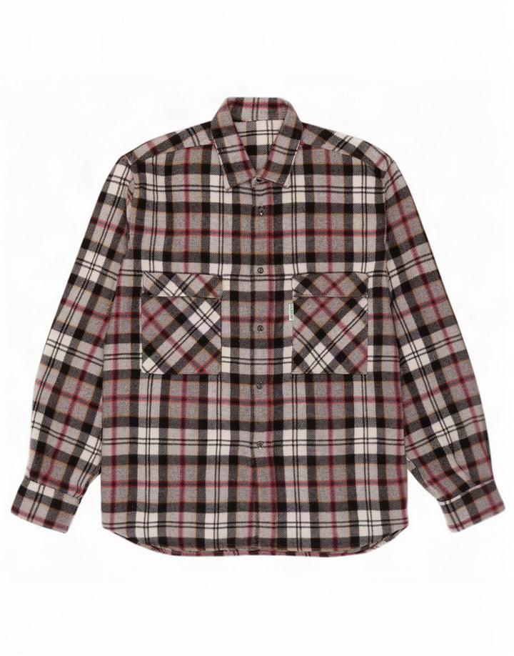 Cămașă de flanel vintage pentru bărbați, cu carouri mari, gri