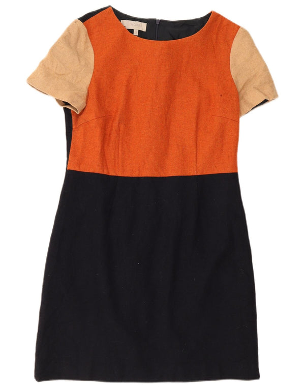 Hobbs Womens Sheath Dress UK 12 Medium Orange Colourblock Wool
