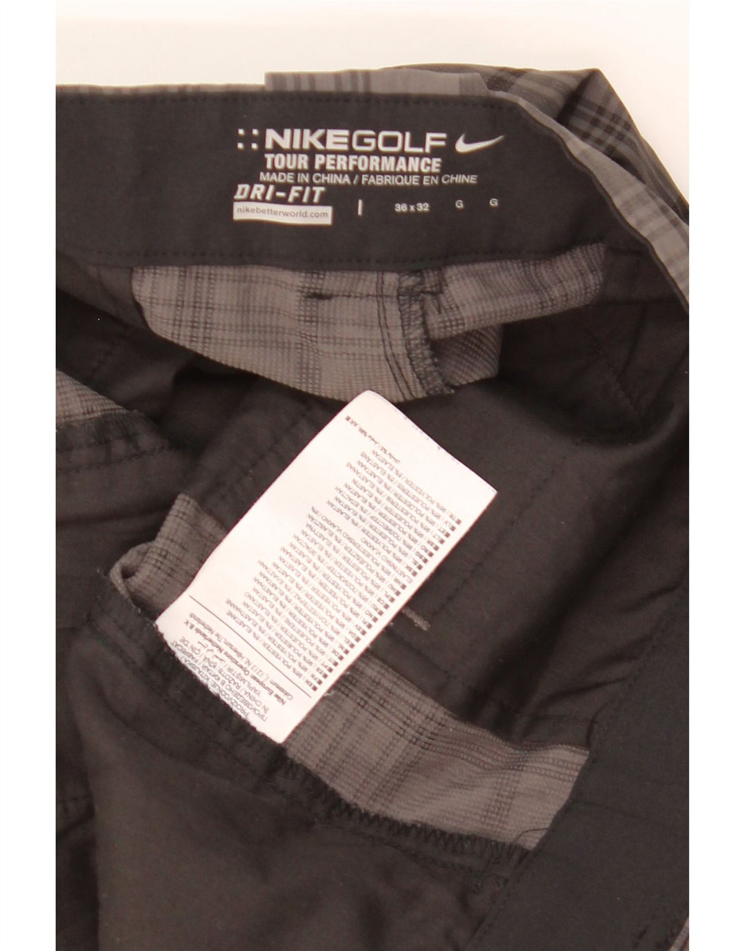 Pantaloni chino drepti pentru bărbați Dri Fit NIKE W36 L32 poliester cu carouri gri