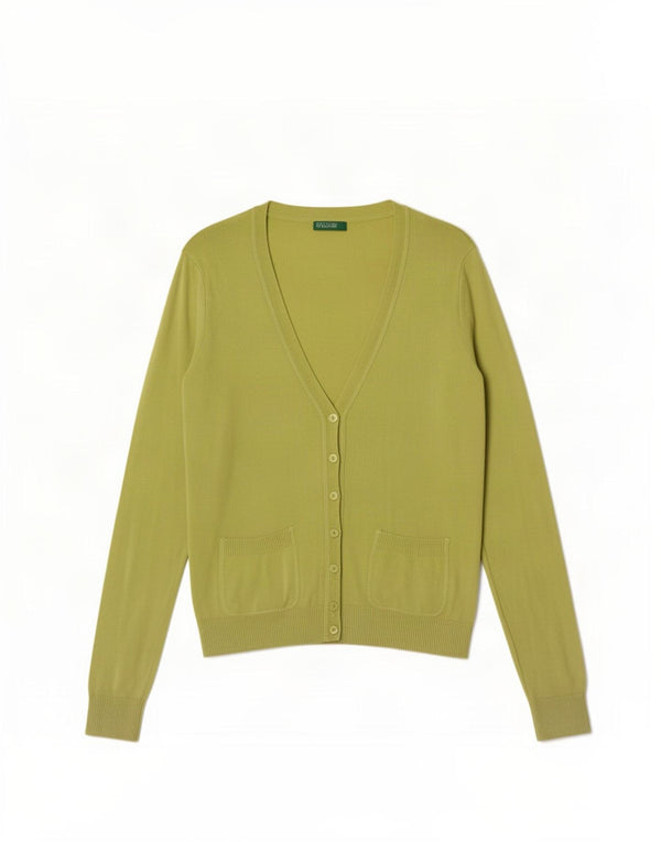 Pulover cardigan pentru femei Benetton UK 12 bumbac verde mediu