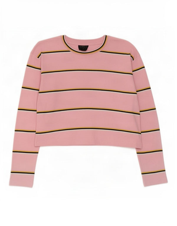 Topshop Crop Top pentru femei cu mânecă lungă UK 4 XS bumbac cu dungi roz