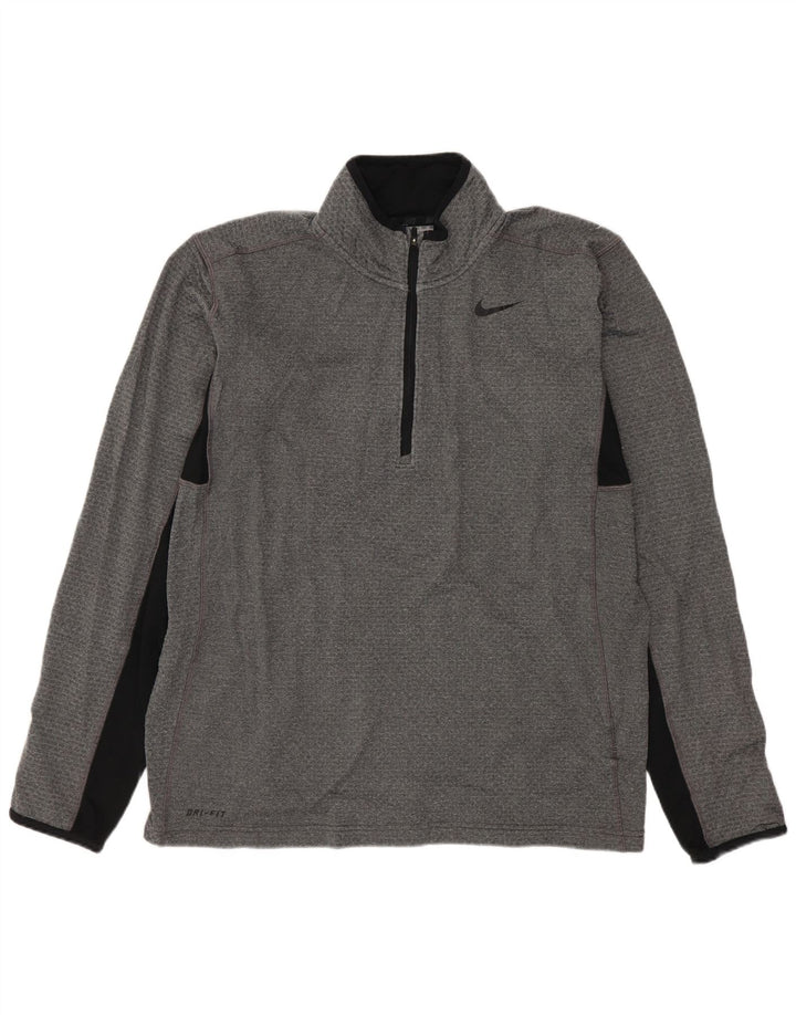 Top de trening pentru bărbați Dri Fit, cu fermoar și gât, color block, gri mediu