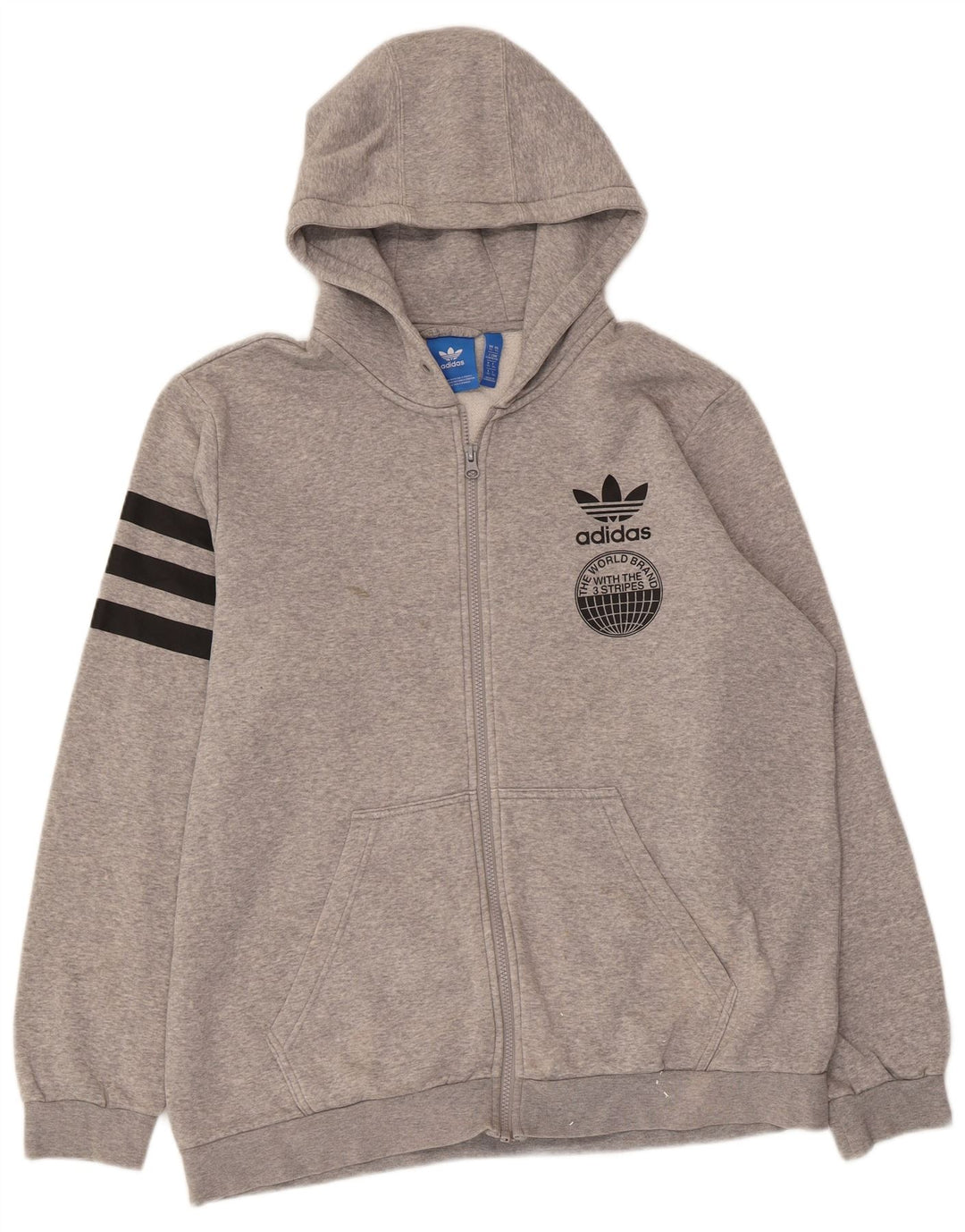 Pulover ADIDAS pentru bărbați, cu trei dungi, cu capota cu fermoar, XL, gri pete