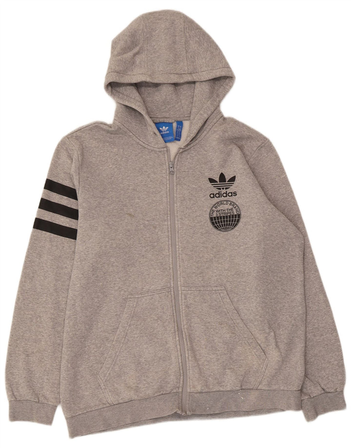 Pulover ADIDAS pentru bărbați, cu trei dungi, cu capota cu fermoar, XL, gri pete