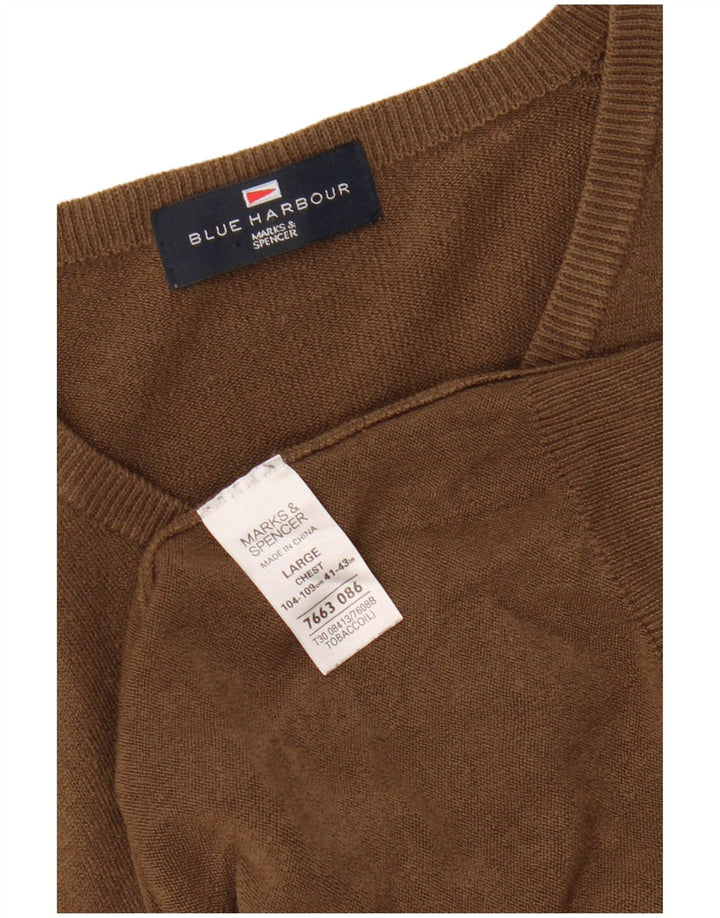 MARKS & SPENCER Pulover cu decolteu în V Blue Harbour pentru bărbați, maro mare