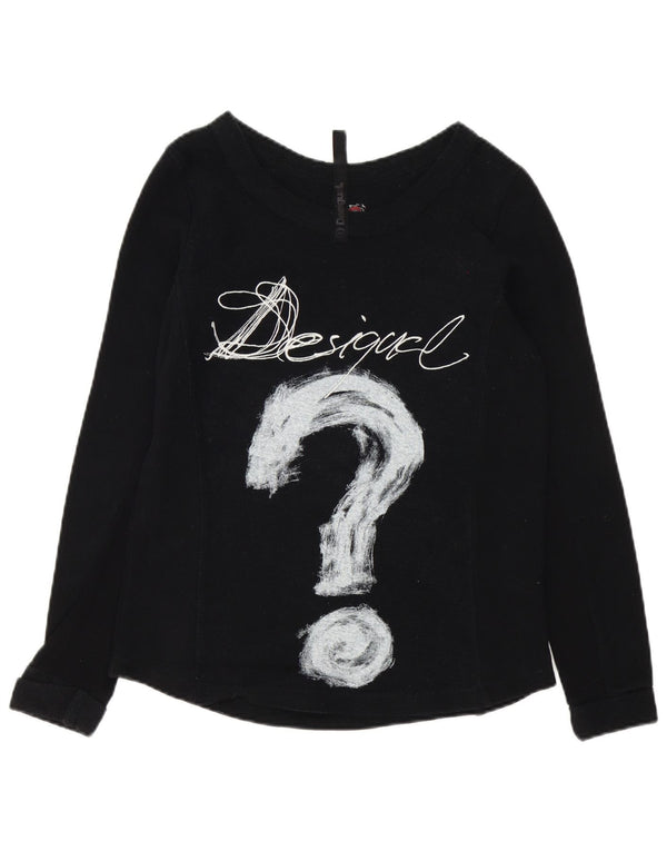 Top grafic pentru femei Desigual cu mânecă lungă UK 14, bumbac mediu negru