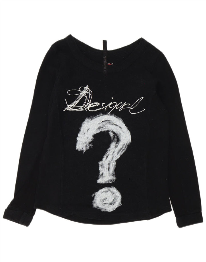 Top grafic pentru femei Desigual cu mânecă lungă UK 14, bumbac mediu negru