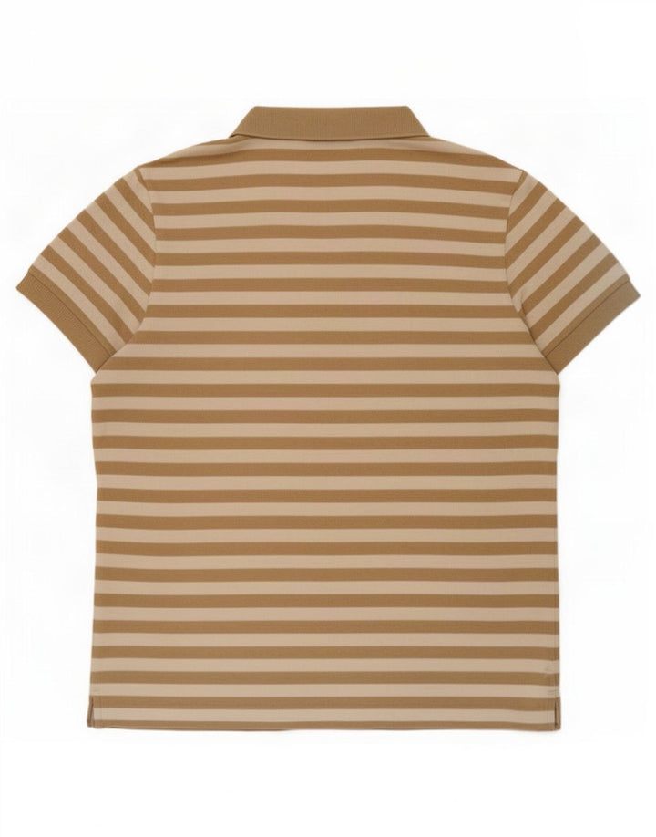 Tricou polo Lacoste pentru bărbați, mărimea 4, bumbac cu dungi maro mediu