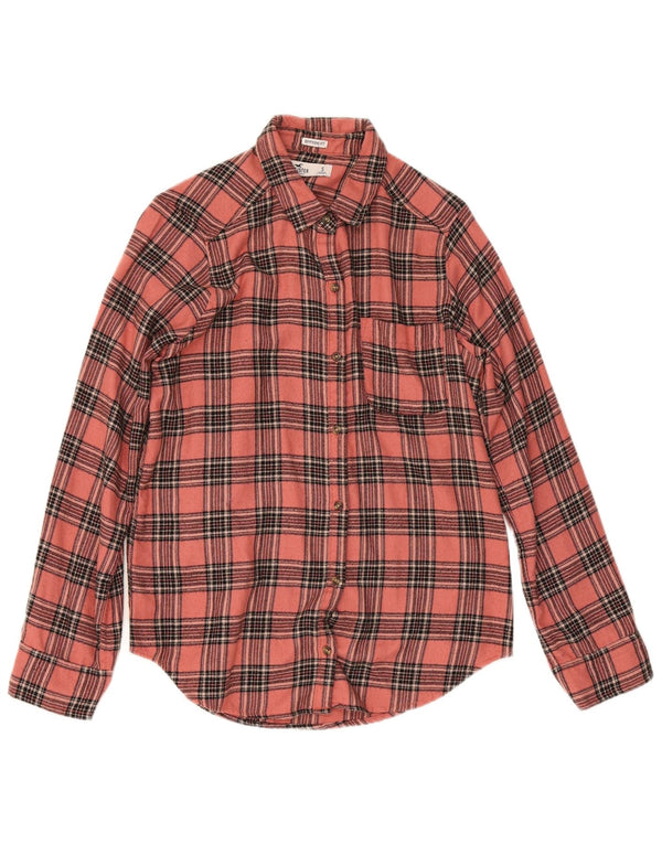 Cămașă Hollister pentru femei Boyfriend Fit Flannel UK 10 Small Pink Check Viscose