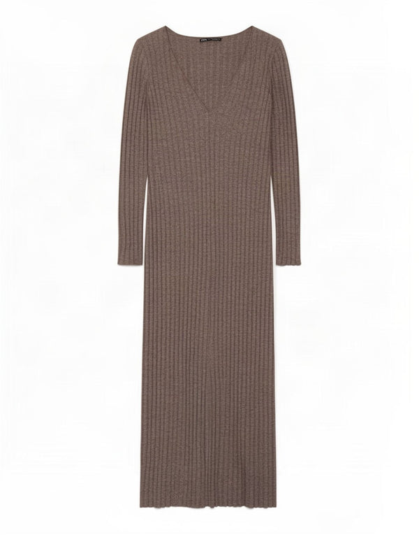 Rochie Maxi cu mânecă lungă pentru femei Zara UK 12 Medium Gri Viscose