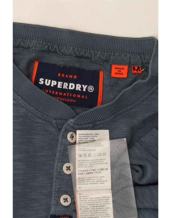 Top pentru bărbați Superdry cu mânecă lungă, albastru mediu, bumbac cu pete