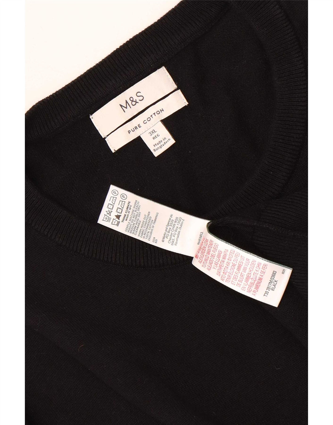 Pulover pentru bărbați Marks & Spencer cu gât crew, bumbac negru 3XL
