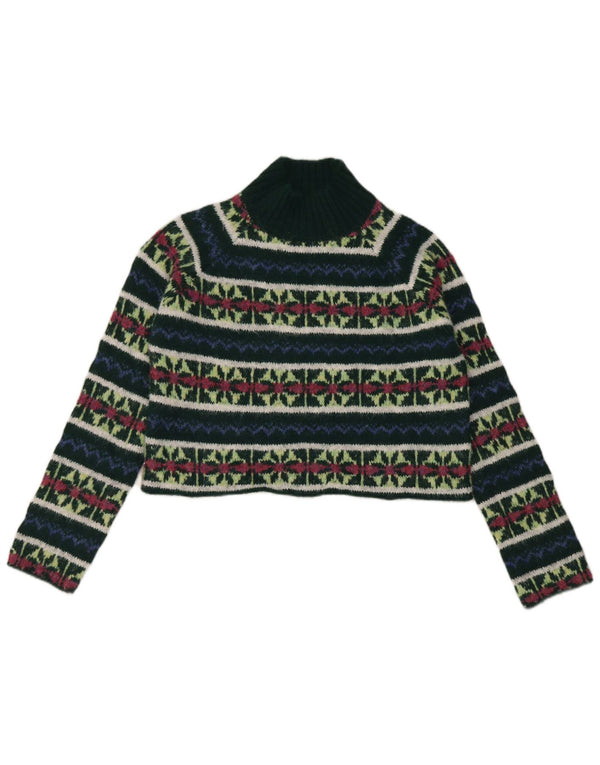 Scout Pulover cu gât țestoasă pentru femei UK 10 Small Green Fair Isle