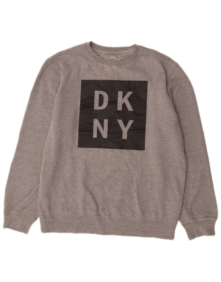 Hanorac grafic pentru bărbați Dkny Pulover, bumbac cu pete, gri mediu